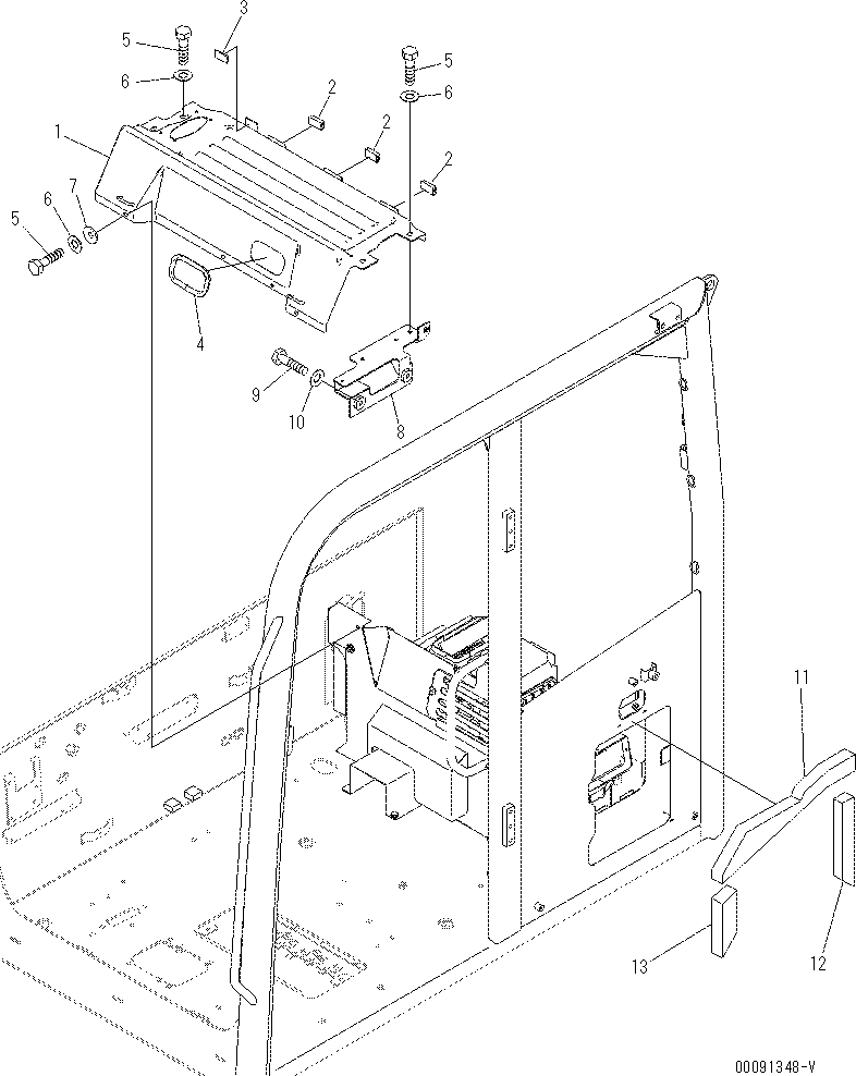 Komatsu parts book diagram for PC70-8 S/N DBBT0001~-up: OPERATOR'S CAB (CAB IN PARTS) (LUGGAGE COVER)