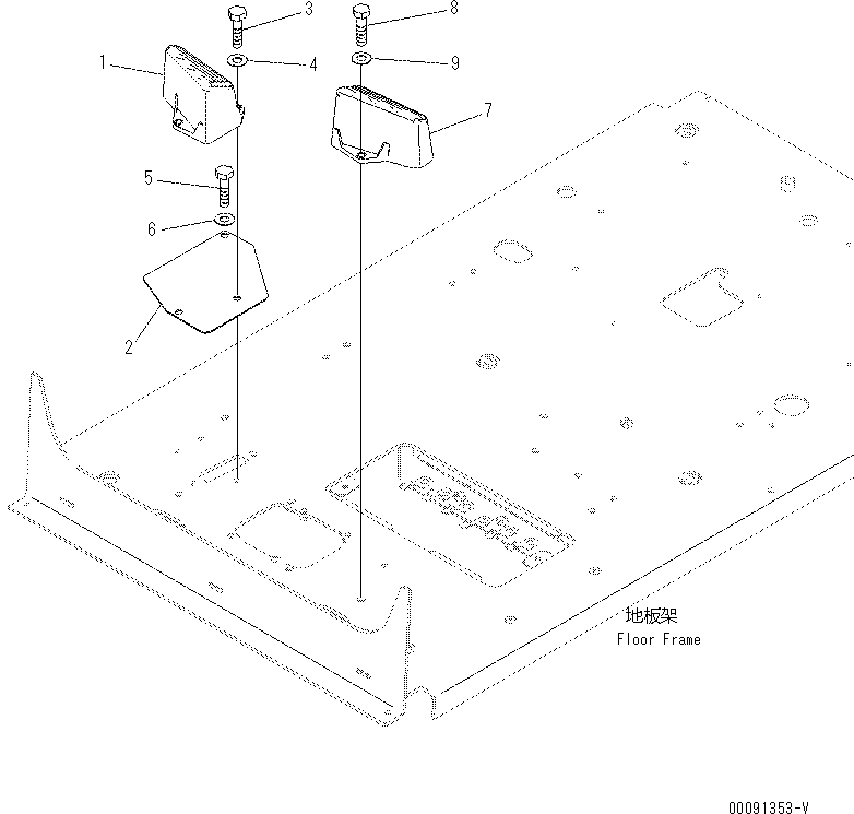 Komatsu parts book diagram for PC70-8 S/N DBBT0001~-up: OPERATOR'S CAB (FLOOR) (FOOT REST)