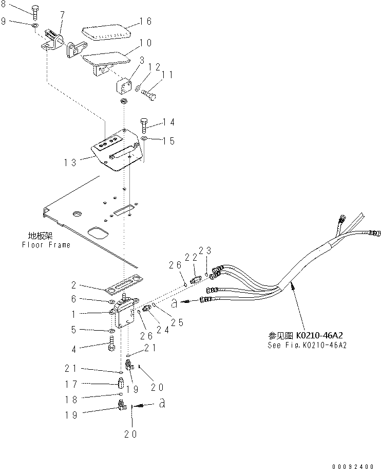 Komatsu parts book diagram for PC70-8 S/N DBBT0001~-up: OPERATOR'S CAB (FLOOR) (ATTACHMENT CONTROL PEDAL) (PROVISION FOR 1-ADD ACTUATOR PIPING) (1/2)