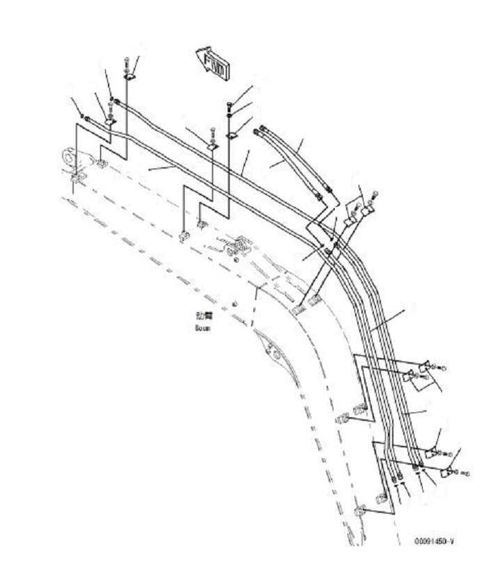Komatsu parts book diagram for PC70-8 S/N DBBT0001~-up: BOOM (ARM AND BUCKET CYLINDER PIPING)
