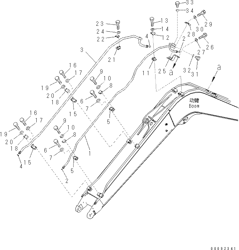 Komatsu parts book diagram for PC70-8 S/N DBBT0001~-up: BOOM (ADDITIONAL PIPING) (PROVISION FOR 1-ADDITIONAL ACTUATOR PIPING)