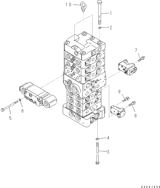 Komatsu parts book diagram for PC70-8 S/N DBBT0001~-up: MAIN VALVE (6-VALVE) (10/16) (WITHOUT BLADE)