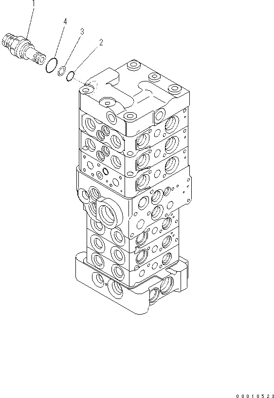 Komatsu parts book diagram for PC70-8 S/N DBBT0001~-up: MAIN VALVE (6-VALVE) (11/16) (WITHOUT BLADE)