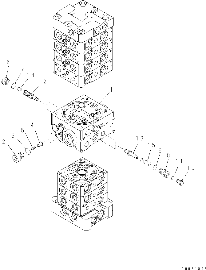 Komatsu parts book diagram for PC70-8 S/N DBBT0001~-up: MAIN VALVE (7-VALVE) (5/18) (ATTACHMENT AND WITHOUT BLADE)