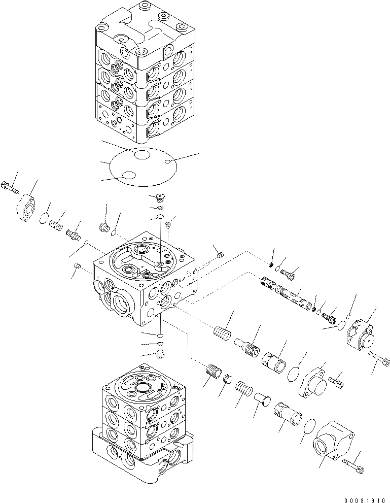 Komatsu parts book diagram for PC70-8 S/N DBBT0001~-up: MAIN VALVE (7-VALVE) (6/18) (ATTACHMENT AND WITHOUT BLADE)