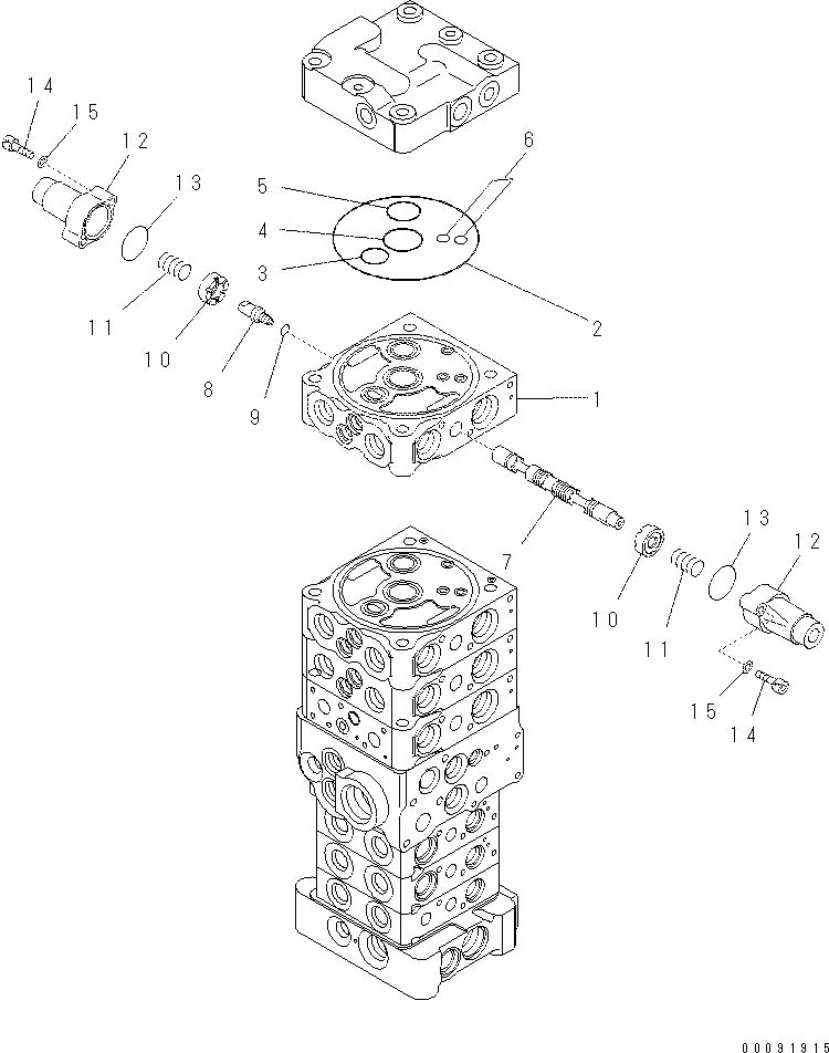 Komatsu parts book diagram for PC70-8 S/N DBBT0001~-up: MAIN VALVE (7-VALVE) (17/18) (ATTACHMENT AND WITHOUT BLADE)
