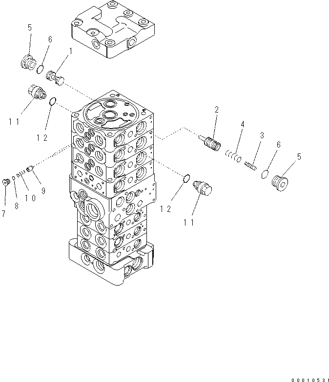 Komatsu parts book diagram for PC70-8 S/N DBBT0001~-up: MAIN VALVE (7-VALVE) (18/18) (ATTACHMENT AND WITHOUT BLADE)