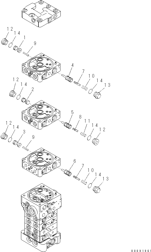 Komatsu parts book diagram for PC70-8 S/N DBBT0001~-up: MAIN VALVE (7-VALVE) (3/18) (WITH BLADE)