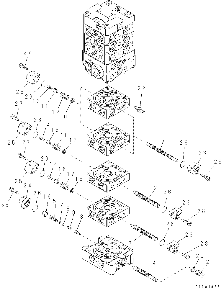 Komatsu parts book diagram for PC70-8 S/N DBBT0001~-up: MAIN VALVE (7-VALVE) (8/18) (WITH BLADE)