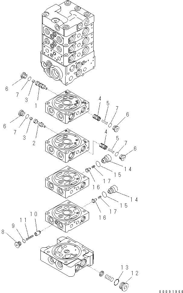 Komatsu parts book diagram for PC70-8 S/N DBBT0001~-up: MAIN VALVE (7-VALVE) (9/18) (WITH BLADE)