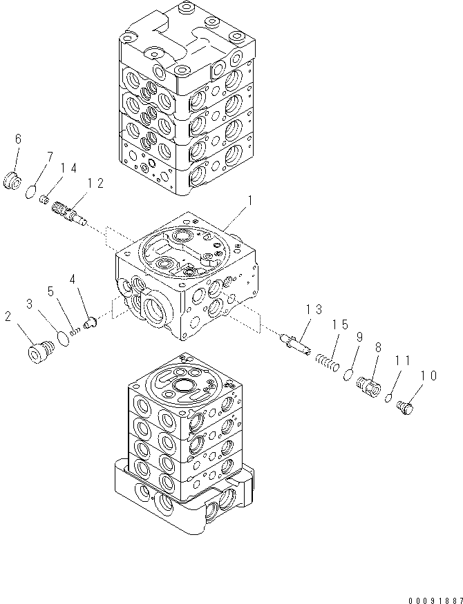 Komatsu parts book diagram for PC70-8 S/N DBBT0001~-up: MAIN VALVE (8-VALVE) (5/20) (ATTACHMENT AND WITH BLADE)