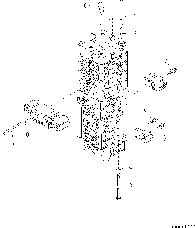 Komatsu parts book diagram for PC70-8 S/N DBBT0001~-up: MAIN VALVE (8-VALVE) (10/20) (ATTACHMENT AND WITH BLADE)