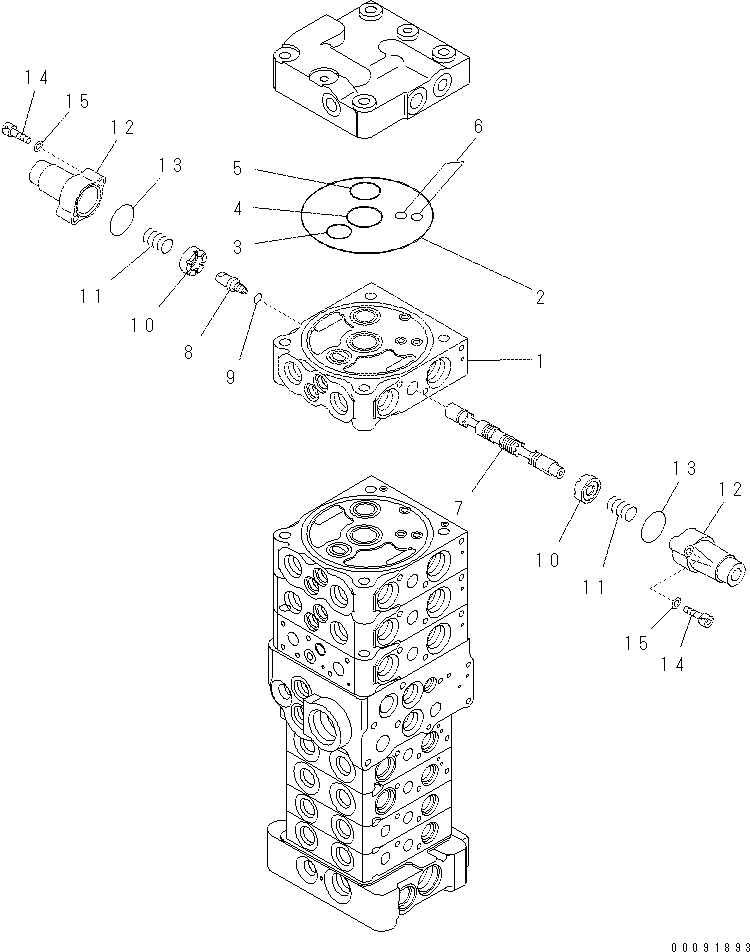 Komatsu parts book diagram for PC70-8 S/N DBBT0001~-up: MAIN VALVE (8-VALVE) (19/20) (ATTACHMENT AND WITH BLADE)