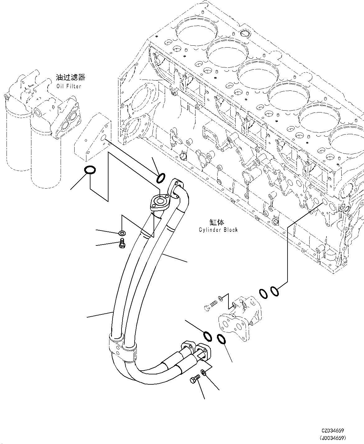 Excavators Komatsu / PC850-8E0 S/N DZCB0002-up(kc_eb037) / ENGINE MOUNTING (OIL FILTER PIPING)(|B00004 : |B00004)
