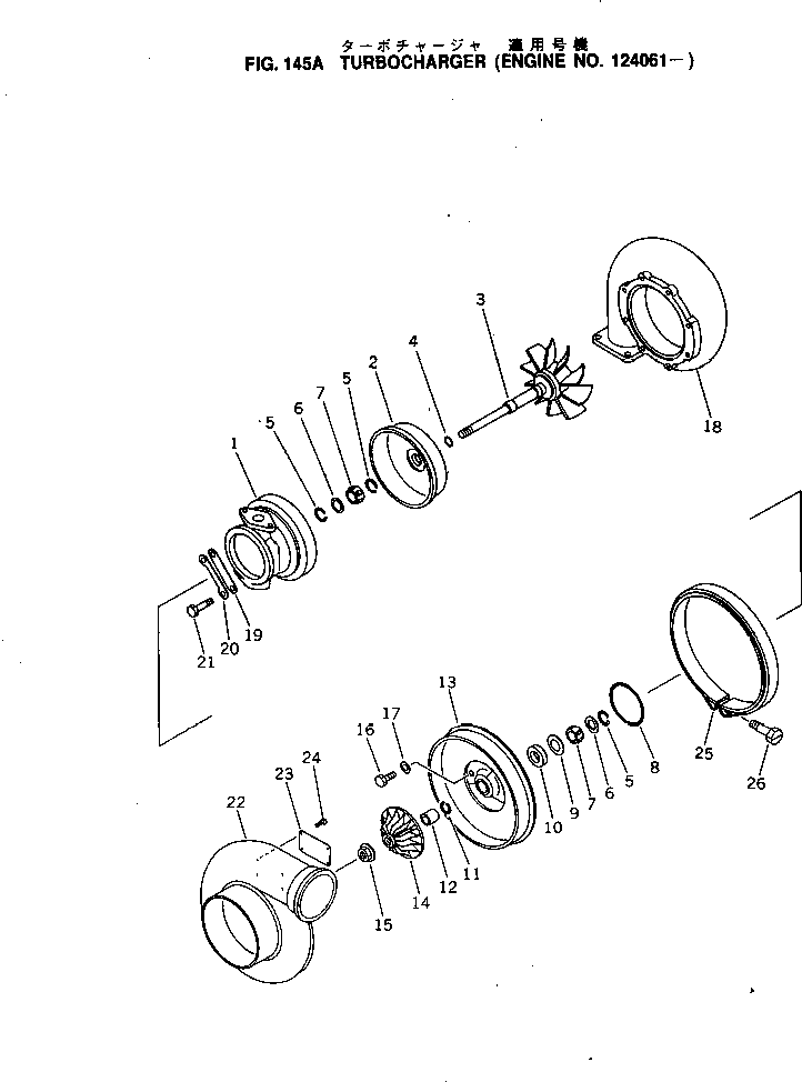 Komatsu parts book diagram for KT-1150-1A S/N 101153-UP: TURBOCHARGER (INNER PARTS)(#124061-)