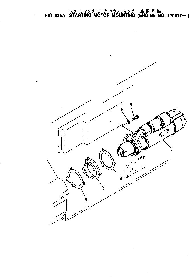 Komatsu parts book diagram for KT-1150-1A S/N 101153-UP: STARTING MOTOR AND MOUNTING(#115617-)