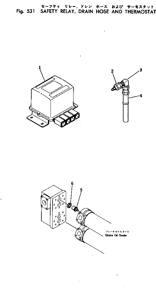 Komatsu parts book diagram for KT-2300-1 S/N 103559-UP: SAFETY RELAY ? DRAIN HOSE AND THERMOSTAT
