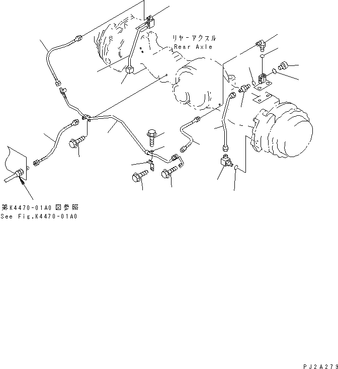 Cranes Komatsu / LW250-5H S/N 53001-UP (H Type)(lw250-5c) / REAR AXLE HOUSING (BREAKE CALIPER LINE)(#53106-)(150540 : F4500-09A0)