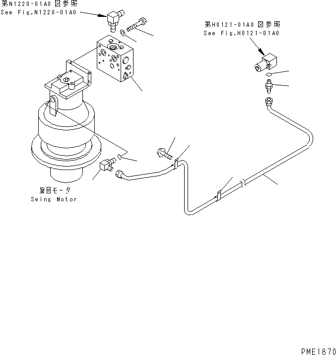 Cranes Komatsu / LW250-5H S/N 53001-UP (H Type)(lw250-5c) / SWING MOTOR (MOTOR BRAKE PIPING AND BRAKE VALVE)(330040 : N1220-02A0)