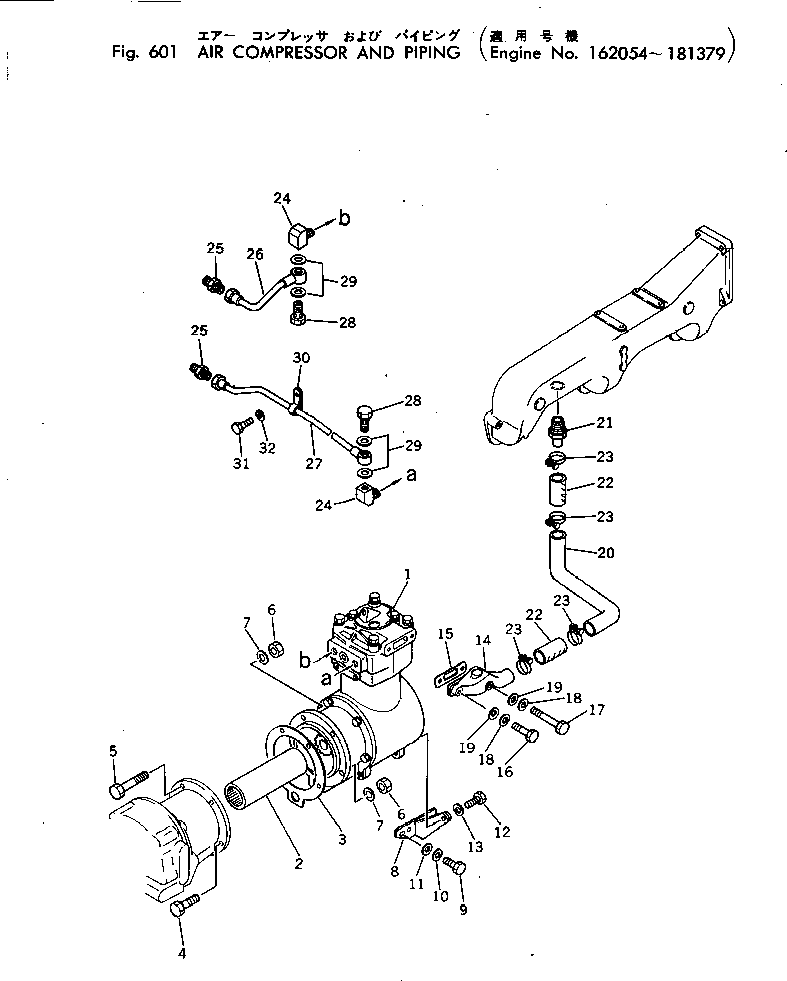 Engines Komatsu / N-855-1 S/N 162054-UP(n-855-1c) / AIR COMPRESSOR AND PIPING (FOR PC300-1)(180010 : 601)