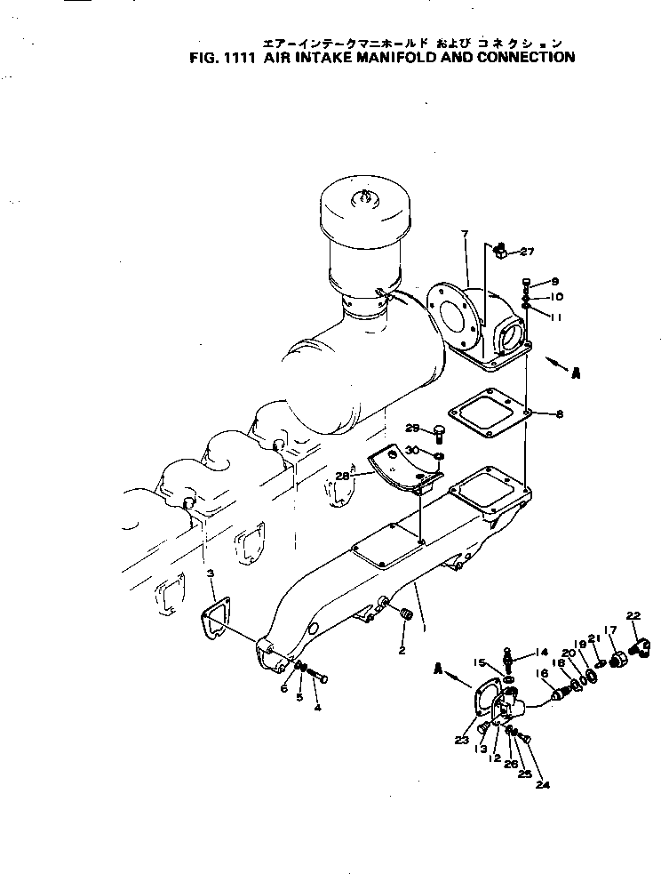 Komatsu parts book diagram for NH-220-CI-2V S/N 141402-UP: AIR INTAKE MANIFOLD AND CONNECTION