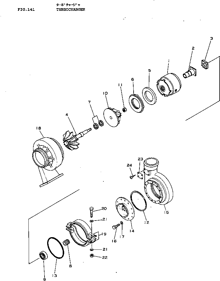 Komatsu parts book diagram for NT-855-1A S/N 139838-UP: TURBOCHARGER