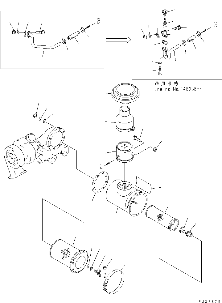 Komatsu parts book diagram for NT-855-1A S/N 139838-UP: AIR CLEANER AND PRE-CLEANER (FOR TRIMMING DOZER) (TUNNEL SPEC.)