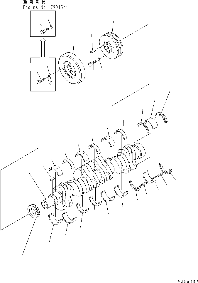 Komatsu parts book diagram for NT-855-1A S/N 139838-UP: CRANKSHAFT AND VIBRATION DAMPER