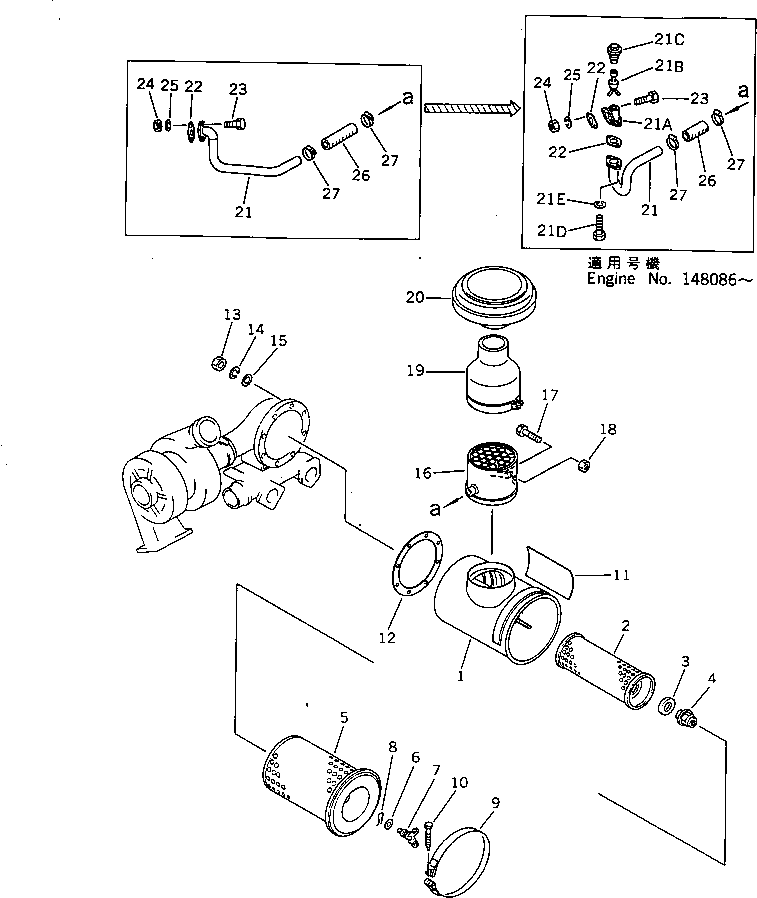Engines Komatsu / NT-855-1B S/N 139849-UP(nt-8550r) / AIR CLEANER AND PRE-CLEANER(030090 : 161)