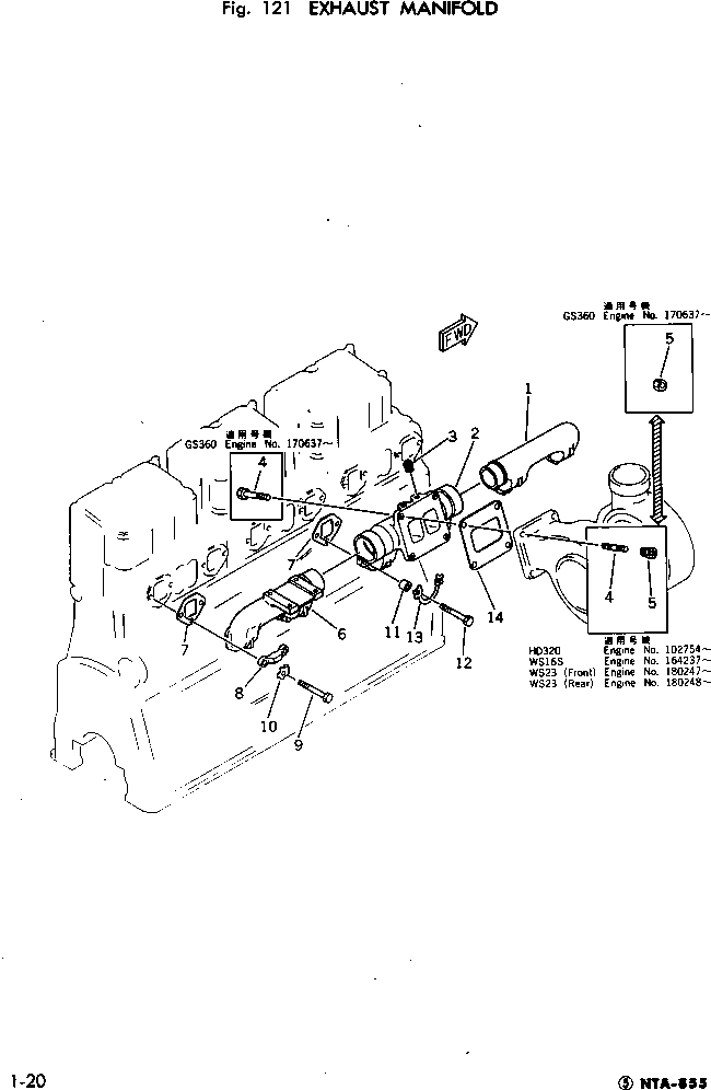 Engines Komatsu / NTA-855-1A S/N 102754-UP(nta-850c) / EXHAUST MANIFOLD(030060 : 121)