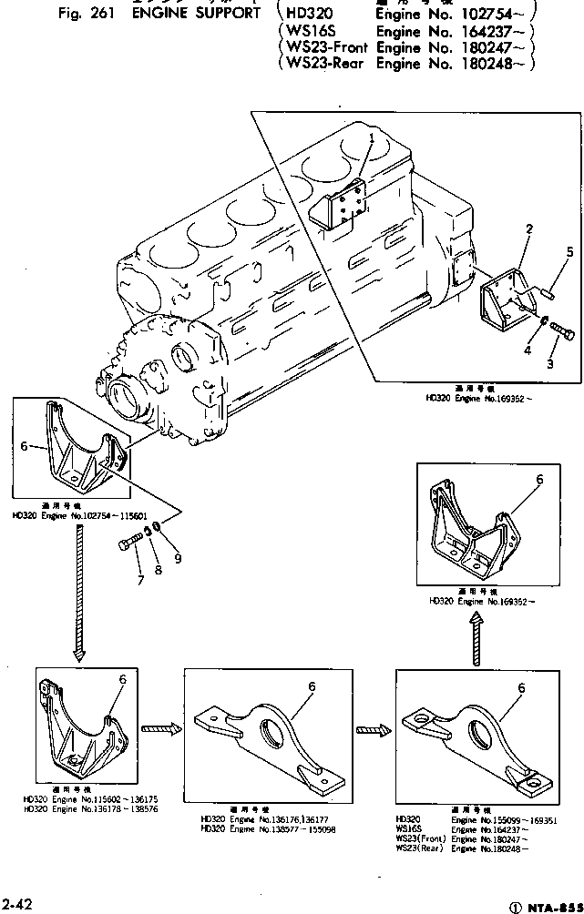 Engines Komatsu / NTA-855-1A S/N 102754-UP(nta-850c) / ENGINE SUPPORT(060160 : 261)