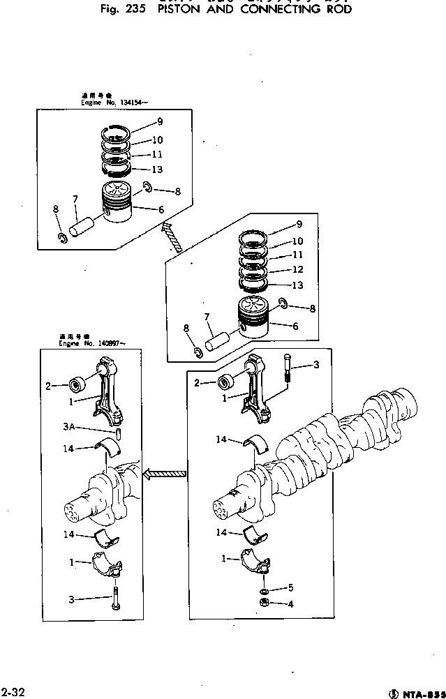 Komatsu parts book diagram for NTA-855-1A S/N 102754-UP: PISTON AND CONNECTING ROD