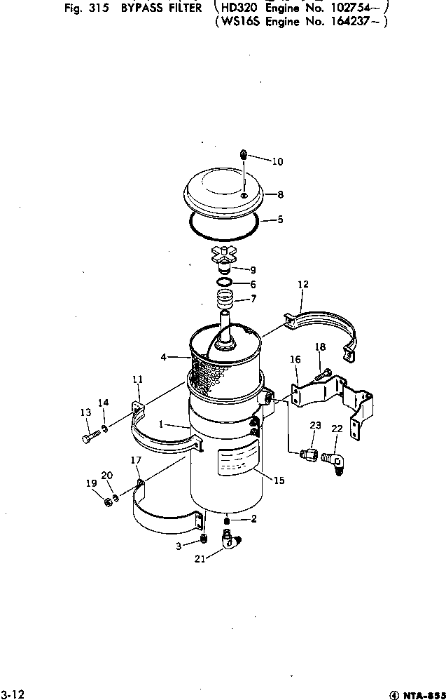 Komatsu parts book diagram for NTA-855-1A S/N 102754-UP: BYPASS FILTER