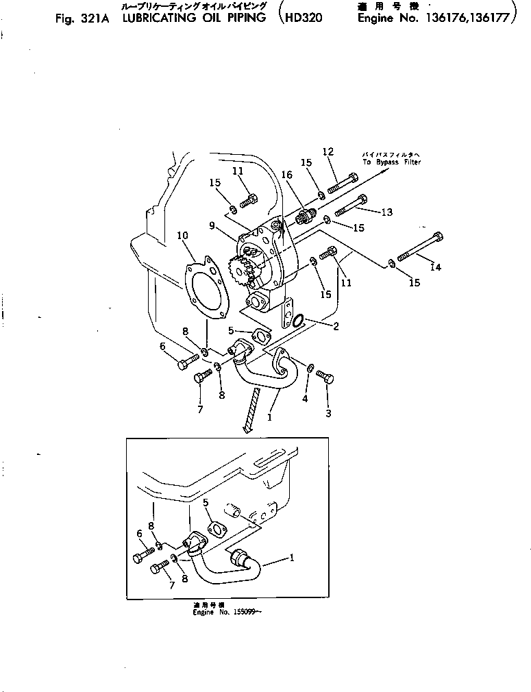Komatsu parts book diagram for NTA-855-1A S/N 102754-UP: LUBRICATING OIL PIPING(#136176-136177)