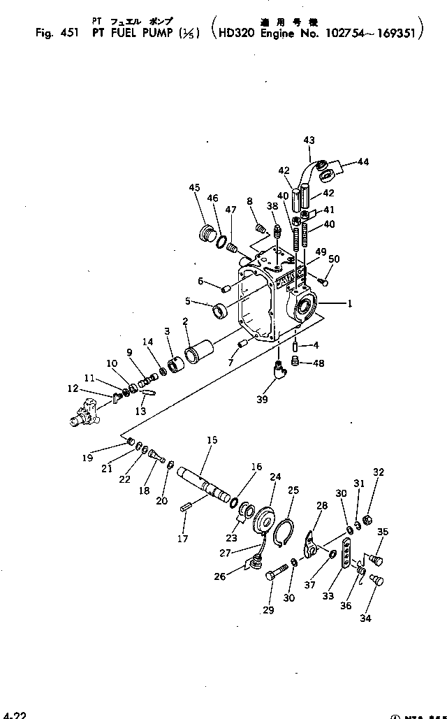 Komatsu parts book diagram for NTA-855-1A S/N 102754-UP: PT FUEL PUMP (1/5)(#102754-169351)