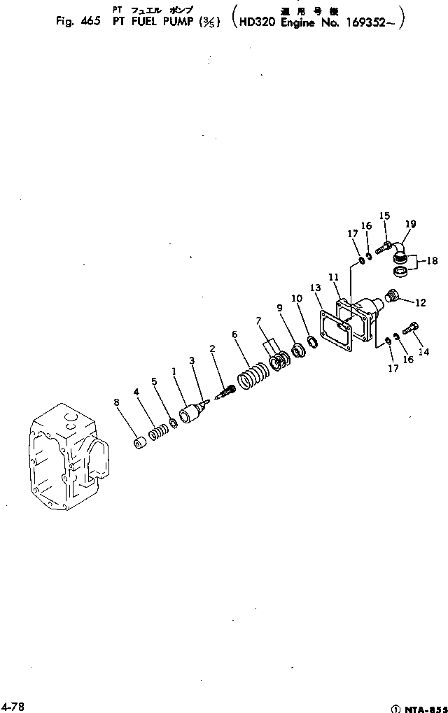Komatsu parts book diagram for NTA-855-1A S/N 102754-UP: PT FUEL PUMP (3/5)(#169352-)