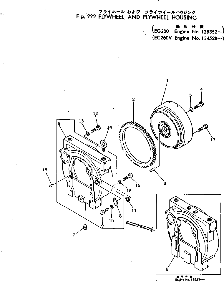 Engines Komatsu / NTC-743-1E S/N 134528-UP(ntc-743c) / FLYWHEEL AND FLYWHEEL HOUSING(060050 : 222)