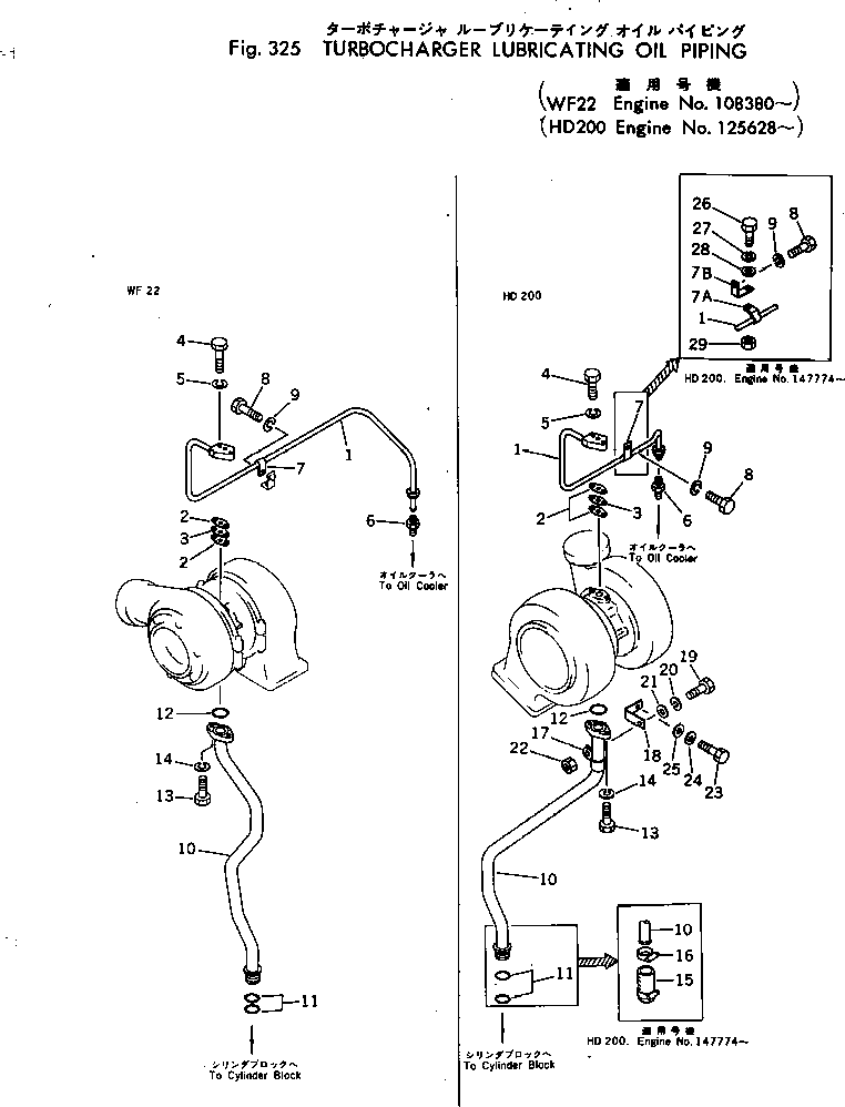 Engines Komatsu / NTC-743-1C S/N 125628-UP(ntc-743r) / TURBOCHARGER LUBRICATING OIL PIPING(090070 : 325)