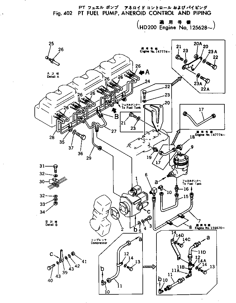 Engines Komatsu / NTC-743-1C S/N 125628-UP(ntc-743r) / PT FUEL PUMP ? ANEROID CONTROL AND PIPING(120010 : 402)