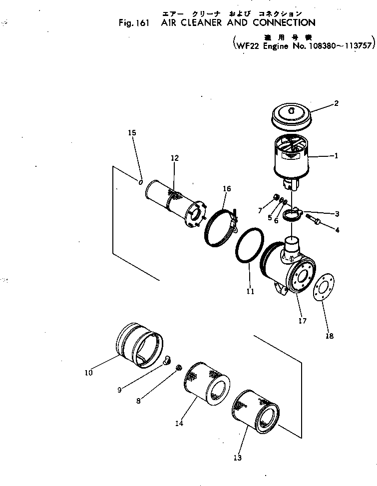Komatsu parts book diagram for NTC-743-1B S/N 108380-UP: AIR CLEANER AND CONNECTION(#108380-113757)