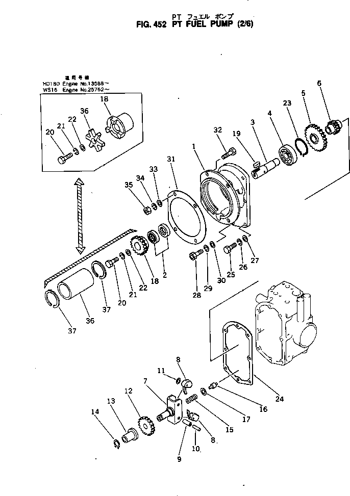 Komatsu parts book diagram for NTO-6-CI-1B S/N 25762-UP: PT FUEL PUMP (2/6)