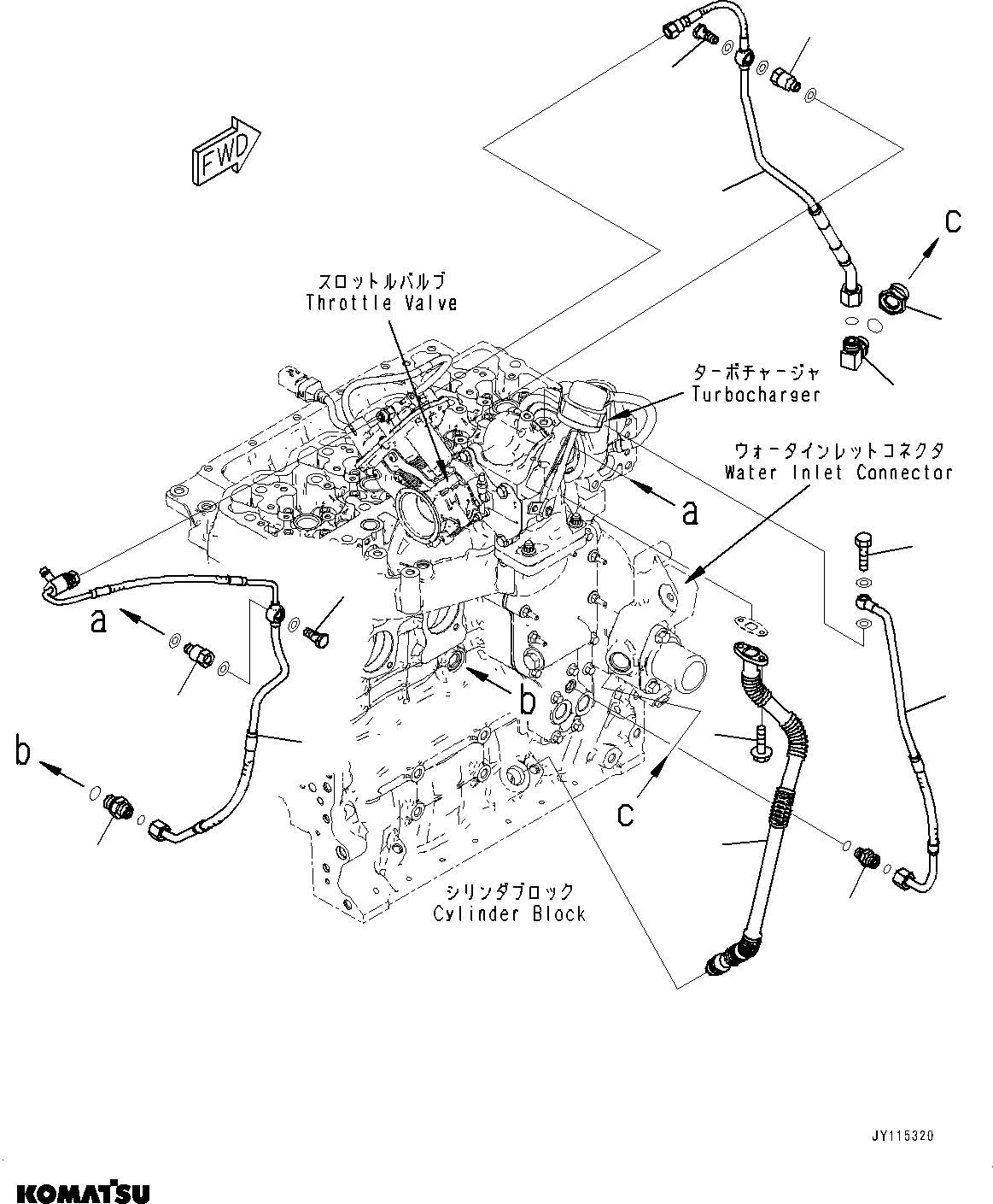 Komatsu parts book diagram for SAA4D107E-5 S/N 26799788-UP (For PC220LC-12): TURBOCHARGER OIL PIPING
