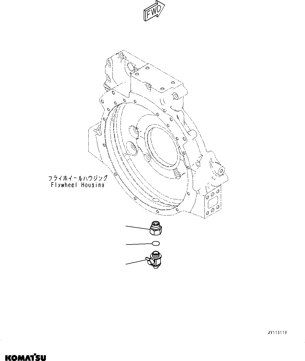 Komatsu parts book diagram for SAA4D107E-5 S/N 26799788-UP (For PC220LC-12): ENGINE RELATED PARTS, FLYWHEEL HOUSING DRAIN VALVE