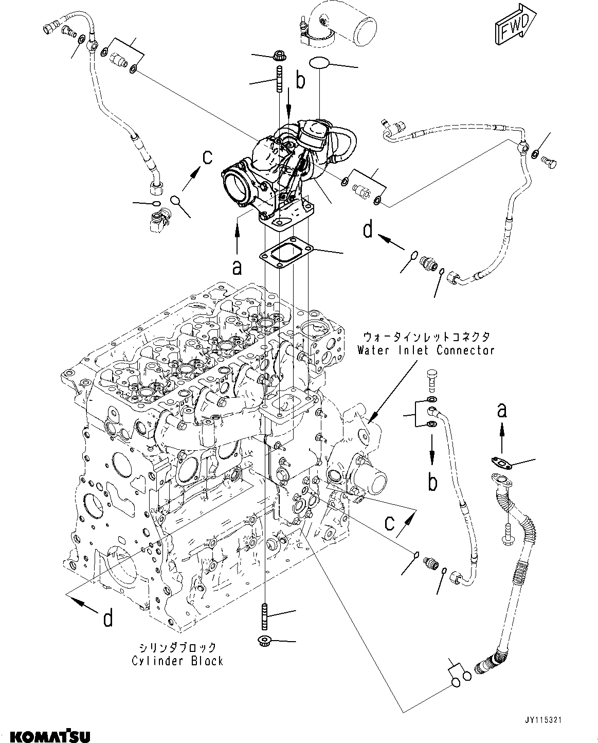 Komatsu parts book diagram for SAA4D107E-5 S/N 26799788-UP (For PC220LCI-12): TURBOCHARGER