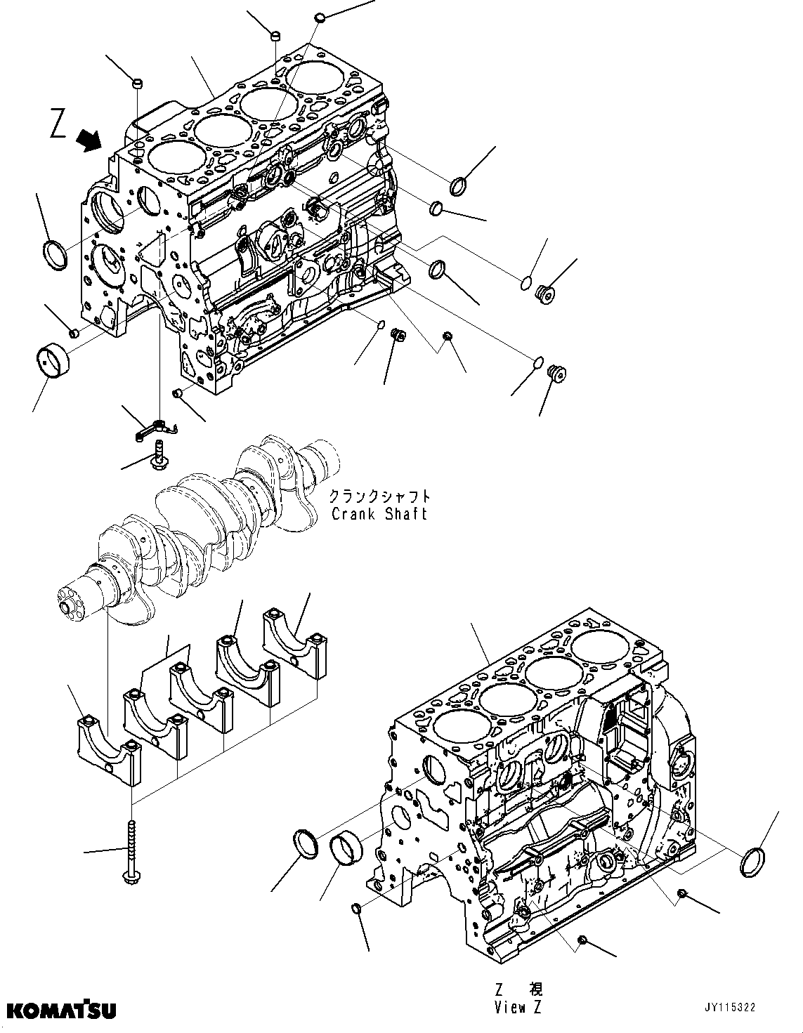 Komatsu parts book diagram for SAA4D107E-5 S/N 26799788-UP (For PC220LCI-12): CYLINDER BLOCK