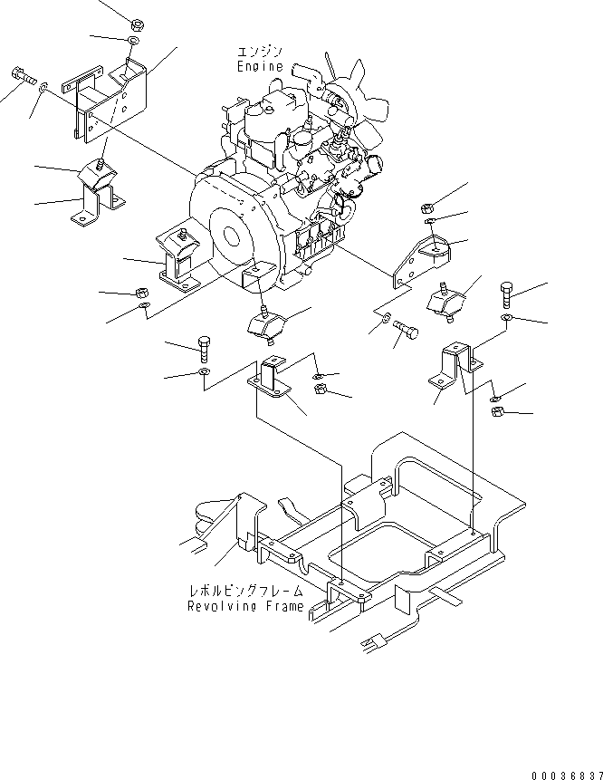 Komatsu parts book diagram for PC03-2 S/N 15001-UP (For FKI): ENGINE MOUNTING PARTS (FOR DIESEL SPEC.)
