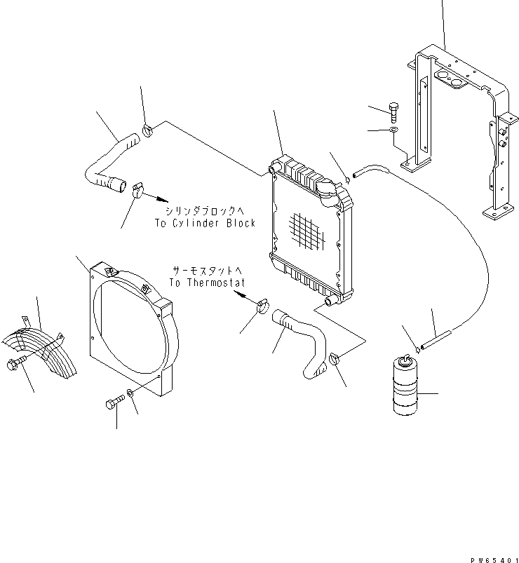 Komatsu parts book diagram for PC03-2 S/N 15001-UP (For FKI): COOLING (RADIATOR AND PIPING)