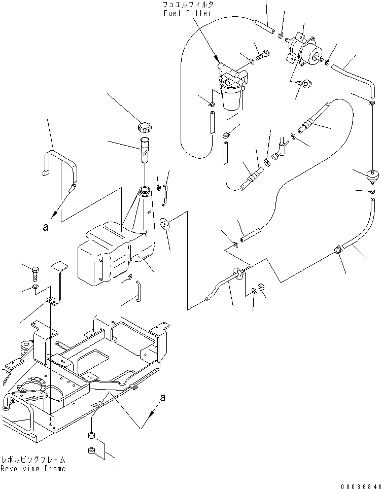 Komatsu parts book diagram for PC03-2 S/N 15001-UP (For FKI): FUEL TANK AND PIPING