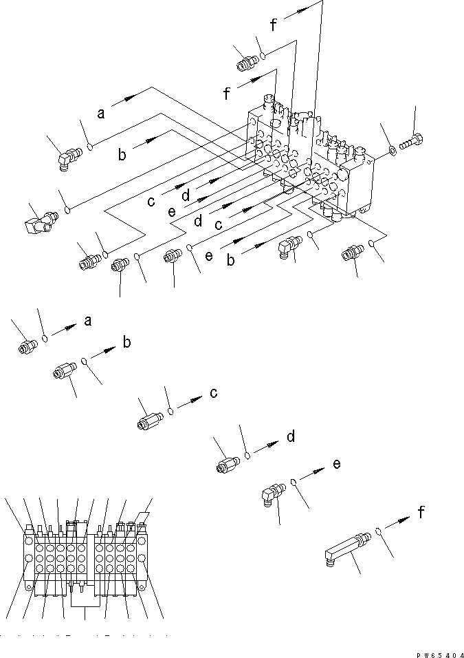Komatsu parts book diagram for PC03-2 S/N 15001-UP (For FKI): HYDRAULIC CONTROL VALVE (ELBOW AND NIPPLE)