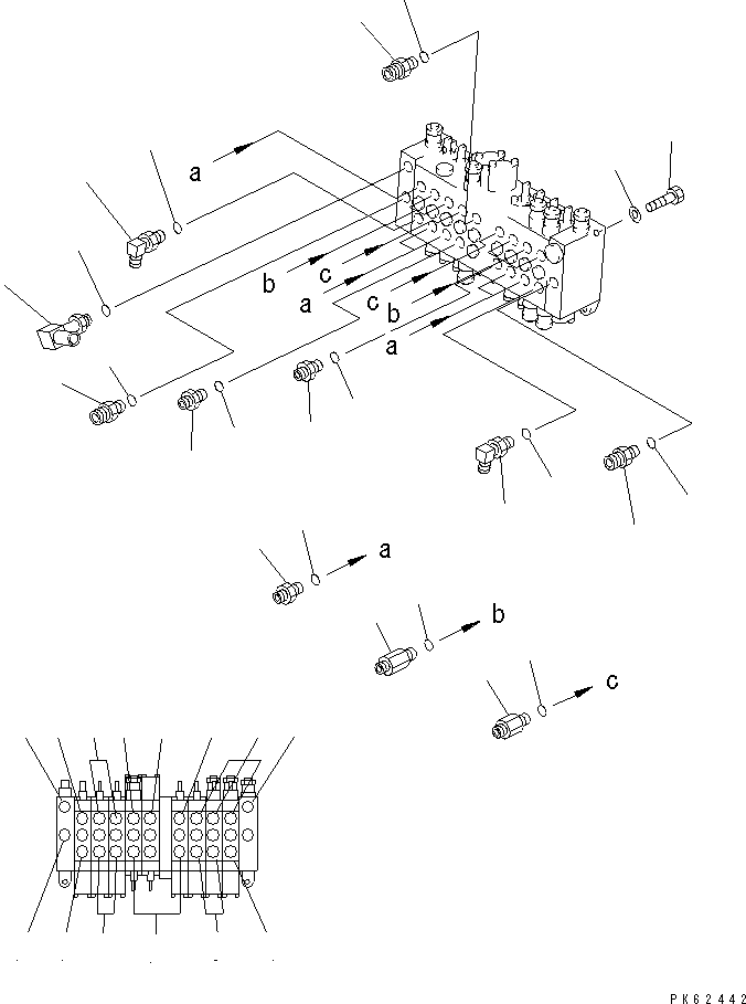 Komatsu parts book diagram for PC03-2 S/N 15001-UP: HYDRAULIC CONTROL VALVE (ELBOW AND NIPPLE)